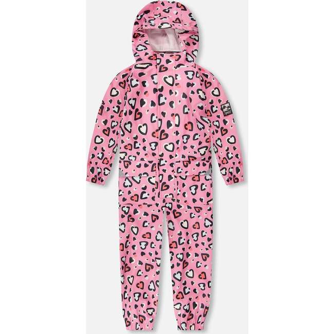 Rain One-Piece In Polyurethane, Pink Heart Print