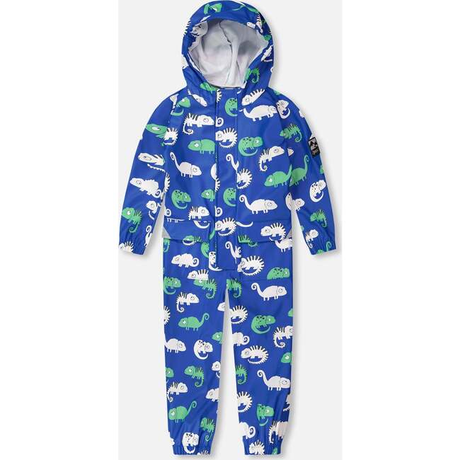 Rain One-Piece In Polyurethane, Blue Chameleon Print