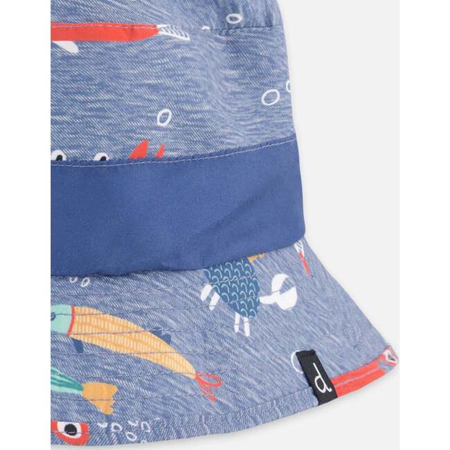 Recycled Polyester Beach Hat, Blue Printed Marine Animals - Sun Hats - 4