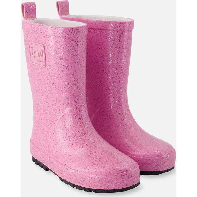 Rain Boots In Natural Rubber, Pink Glitter