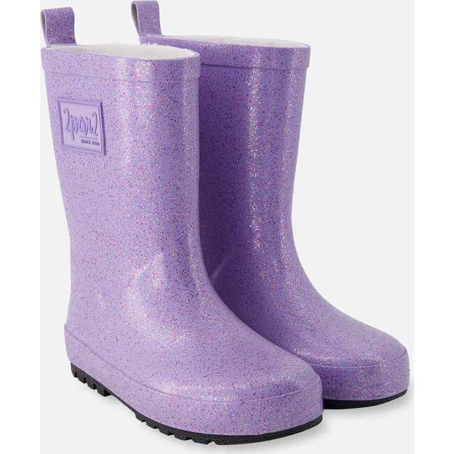 Rain Boots In Natural Rubber, Purple Glitter