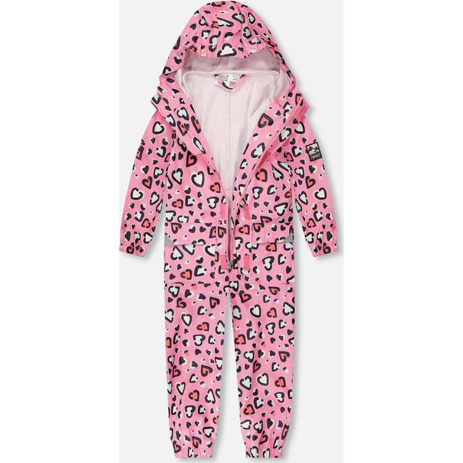 Rain One-Piece In Polyurethane, Pink Heart Print - Snowsuits - 3