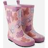 Rain Boots In Natural Rubber, Pink Butterfly Print - Boots - 1 - thumbnail