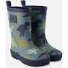 Rain Boots In Natural Rubber, Green Dinosaur Print - Boots - 1 - thumbnail