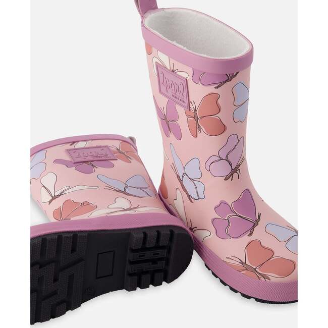 Rain Boots In Natural Rubber, Pink Butterfly Print - Boots - 3