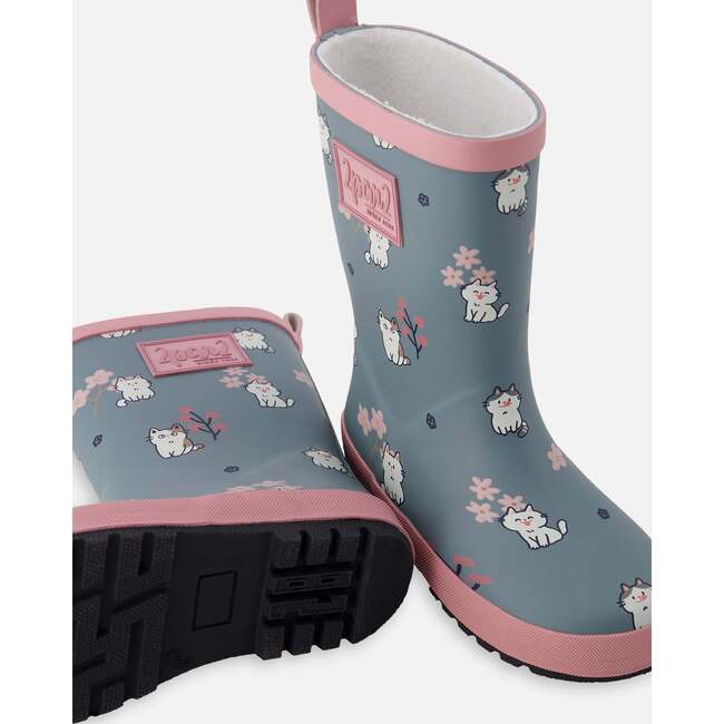 Rain Boots In Natural Rubber Green Cat Print, Green Printed Cats - Boots - 3