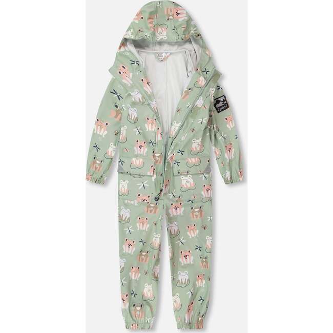 Rain One-Piece In Polyurethane Green Frog Print, Green With Frog Print - Snowsuits - 4