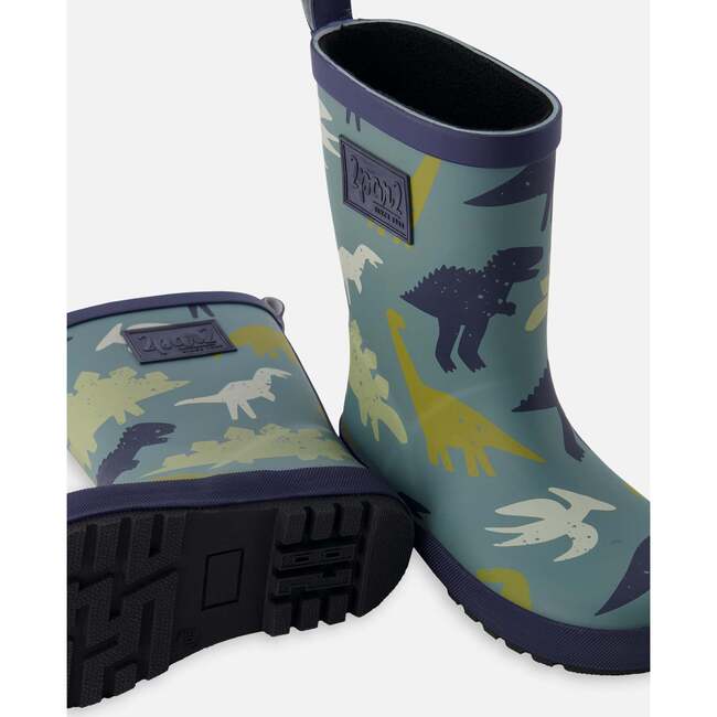 Rain Boots In Natural Rubber, Green Dinosaur Print - Boots - 3