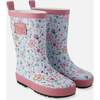 Rain Boots In Natural Rubber, Blue Mini Flower Print - Boots - 1 - thumbnail
