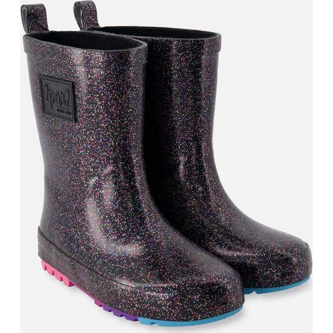 Rain Boots In Natural Rubber Black Glitter, Glittery Black