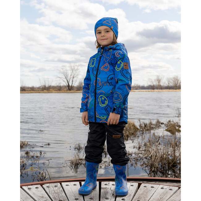 Rain Boots In Natural Rubber Blue Smiley Print, Blue Printed Smiley