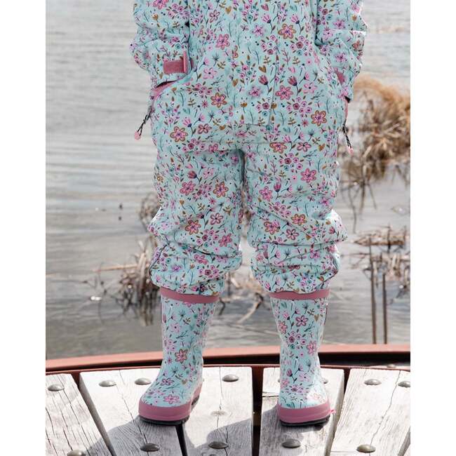 Rain Boots In Natural Rubber, Blue Mini Flower Print