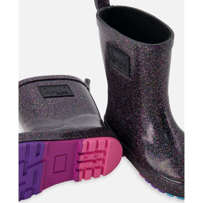 Rain Boots In Natural Rubber Black Glitter, Glittery Black