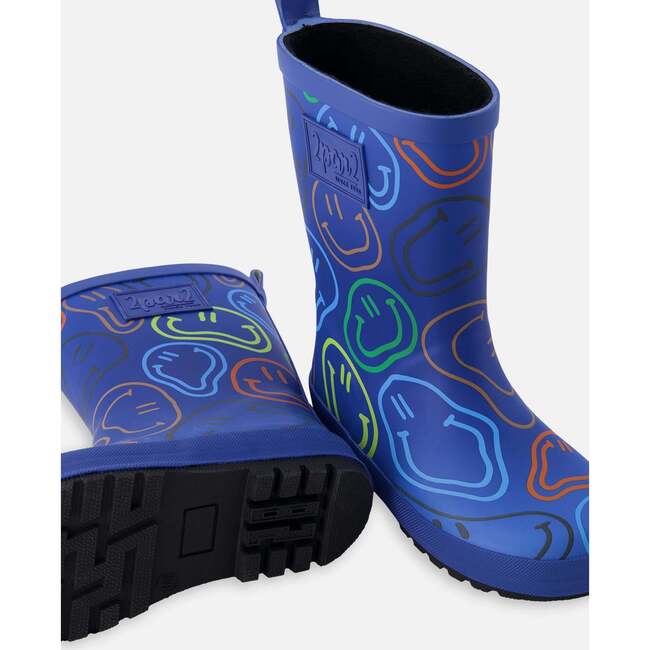Rain Boots In Natural Rubber Blue Smiley Print, Blue Printed Smiley - Boots - 3