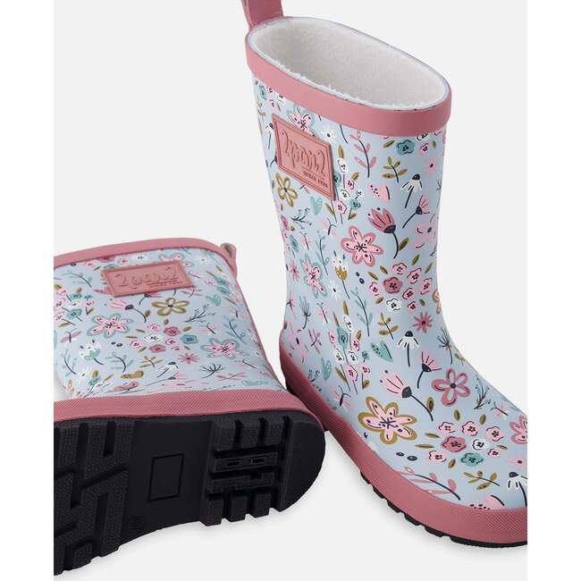 Rain Boots In Natural Rubber, Blue Mini Flower Print - Boots - 3