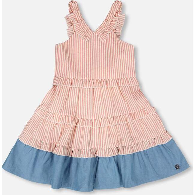 Poplin And Chambray Dress, Off White & Pink Stripes