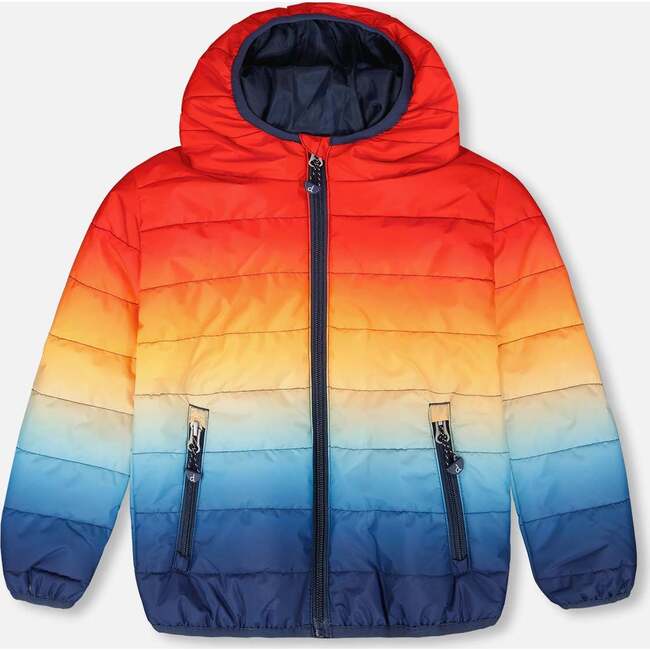 Quilted Mid-Season Jacket, Orange And Blue Gradient
