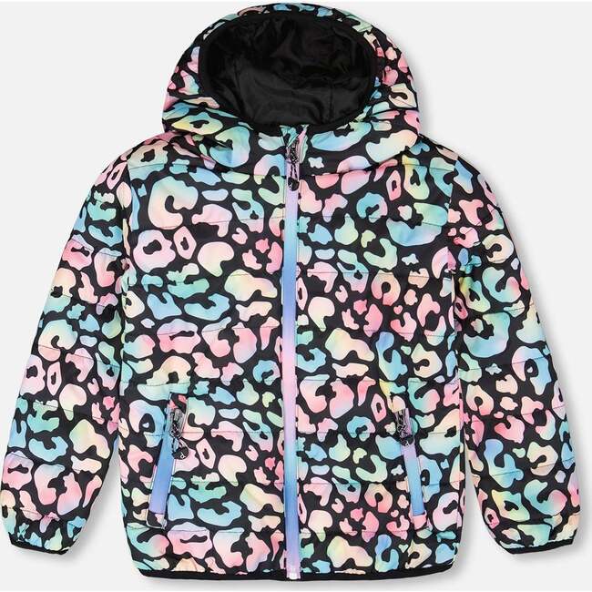 Quilted Mid-Season Jacket, Black Animal Print