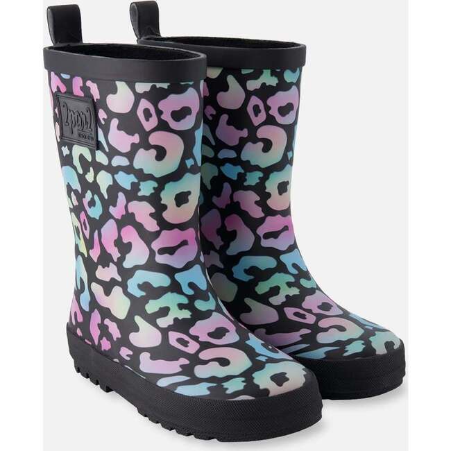 Rain Boots In Natural Rubber, Black Animal Print