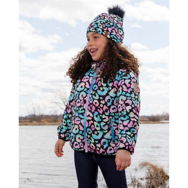 Quilted Mid-Season Jacket, Black Animal Print