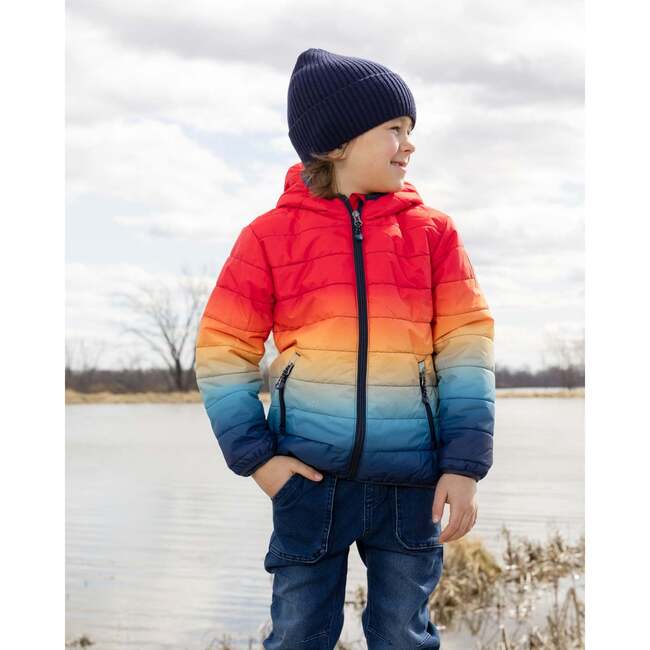 Quilted Mid-Season Jacket, Orange And Blue Gradient - Jackets - 3