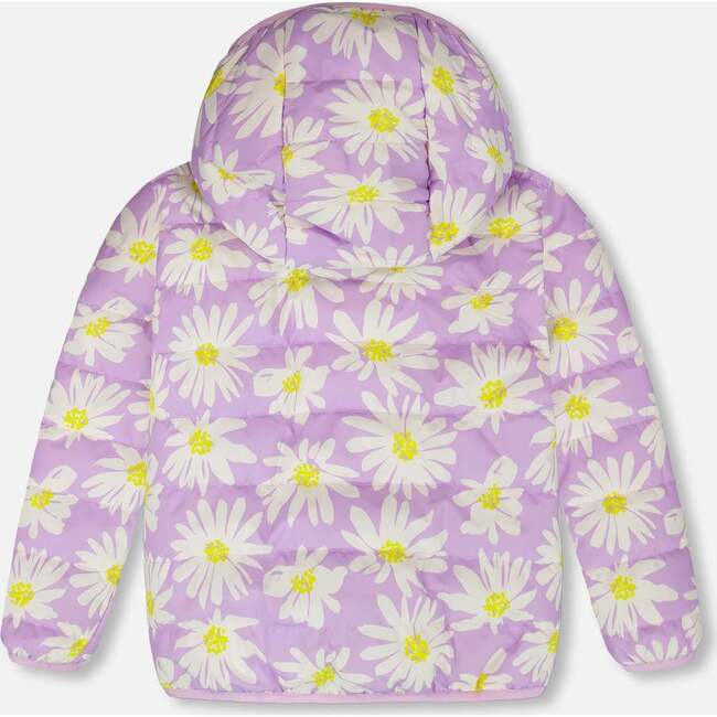 Quilted Mid-Season Jacket, Purple Printed Daisies - Jackets - 4