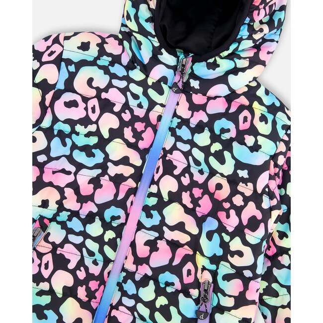 Quilted Mid-Season Jacket, Black Animal Print - Jackets - 4