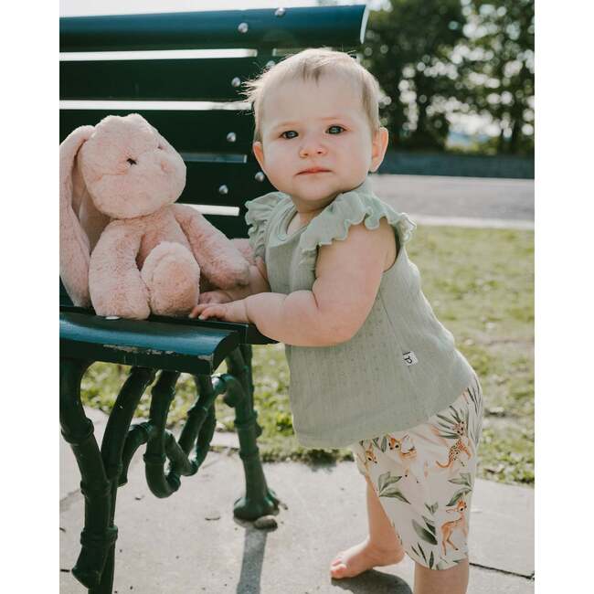 Pointelle Top And Organic Cotton Jersey Short Set, Green And Peach Deer Print