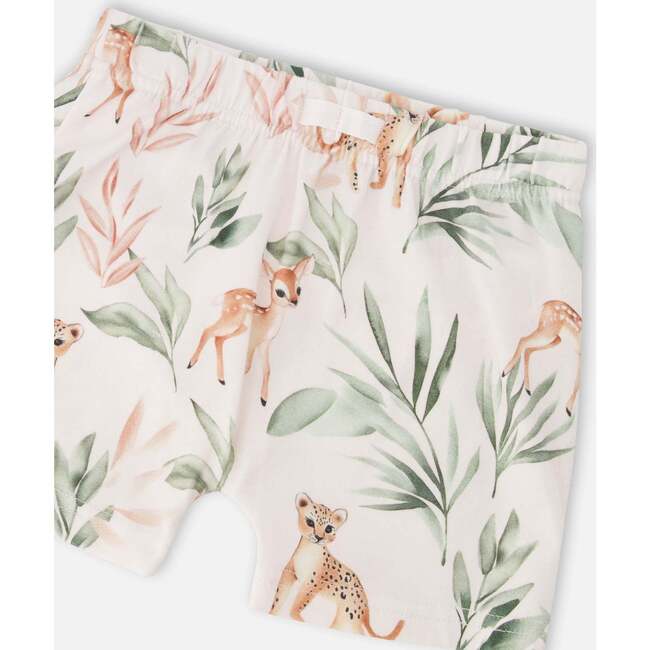 Pointelle Top And Organic Cotton Jersey Short Set, Green And Peach Deer Print - Mixed Apparel Set - 5