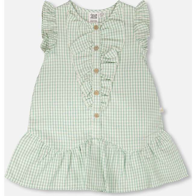 Plaid Poplin Dress, Green Checkered