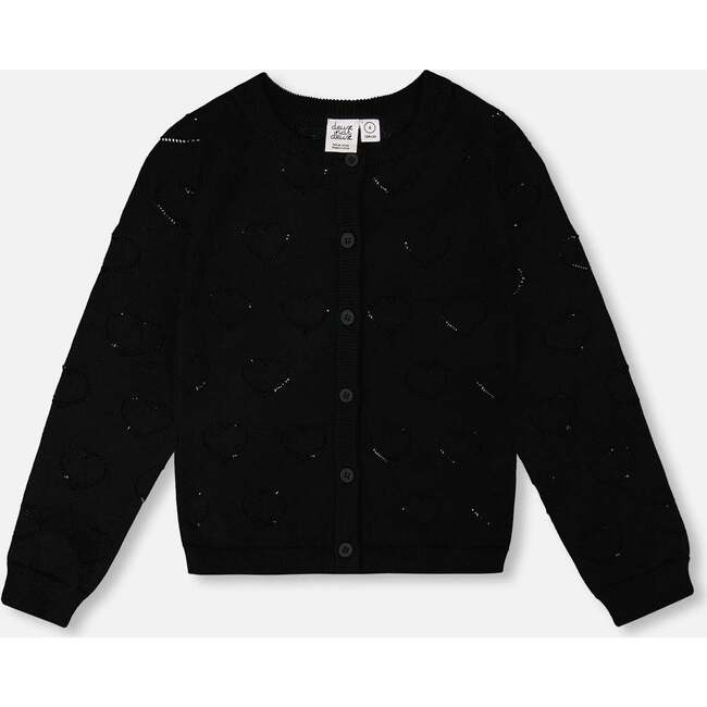 Pointelle Knit Cardigan, Black