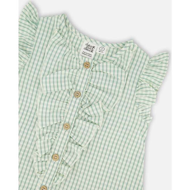 Plaid Poplin Dress, Green Checkered - Dresses - 3