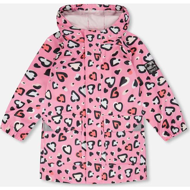 Rain Jacket In Polyurethane, Pink Heart Print