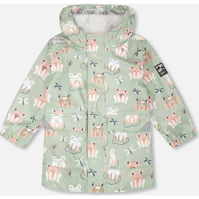 Rain Jacket In Polyurethane, Green With Frog Print