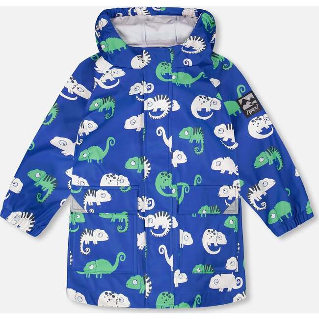 Rain Jacket In Polyurethane, Blue Chameleon Print