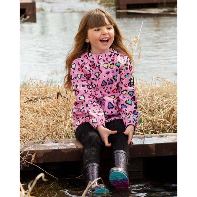 Rain Jacket In Polyurethane, Pink Heart Print