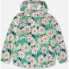 Packable Windbreaker In Polyester, Green Smiling Flower Print - Jackets - 1 - thumbnail