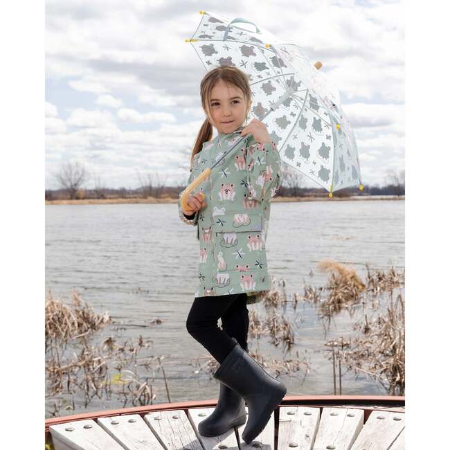 Rain Jacket In Polyurethane, Green With Frog Print