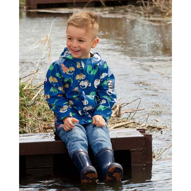 Rain Jacket In Polyurethane, Blue Chameleon Print