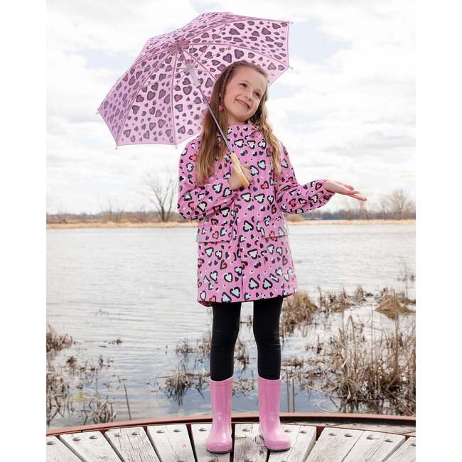 Rain Jacket In Polyurethane, Pink Heart Print - Raincoats - 3