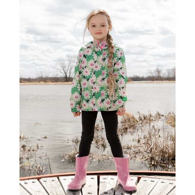 Packable Windbreaker In Polyester, Green Smiling Flower Print - Jackets - 3
