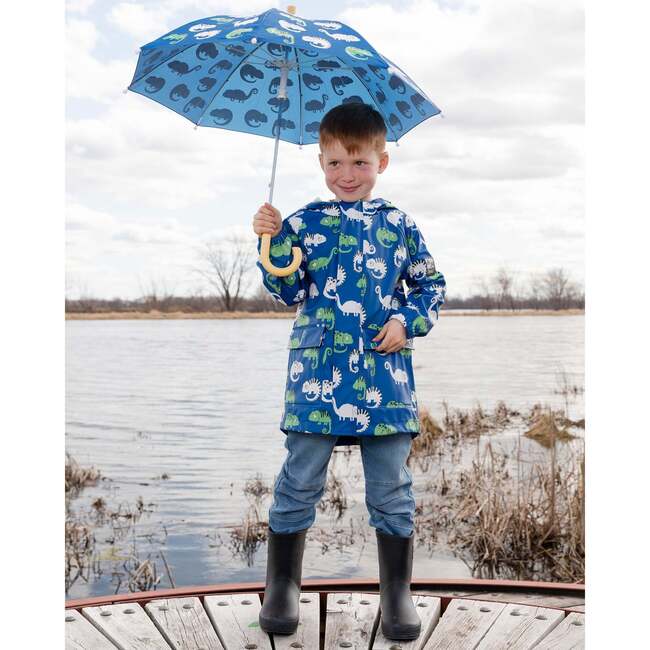 Rain Jacket In Polyurethane, Blue Chameleon Print - Raincoats - 3