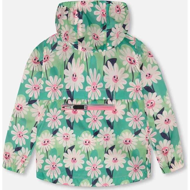 Packable Windbreaker In Polyester, Green Smiling Flower Print - Jackets - 4