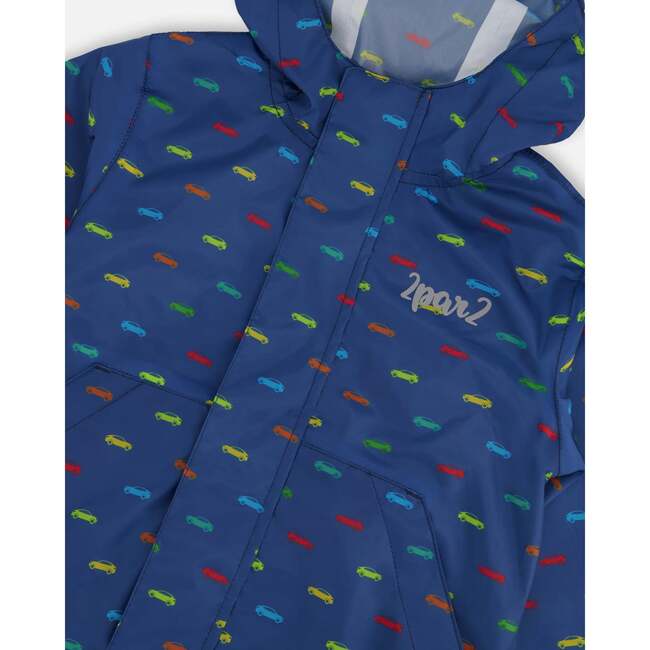 Rain Jacket In Polyurethane, Blue Printed Cars - Raincoats - 4