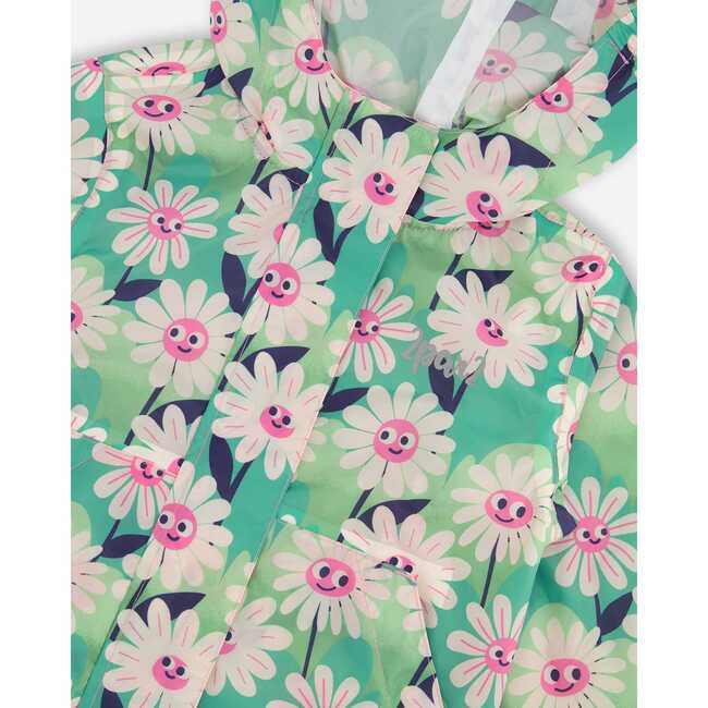 Packable Windbreaker In Polyester, Green Smiling Flower Print - Jackets - 5