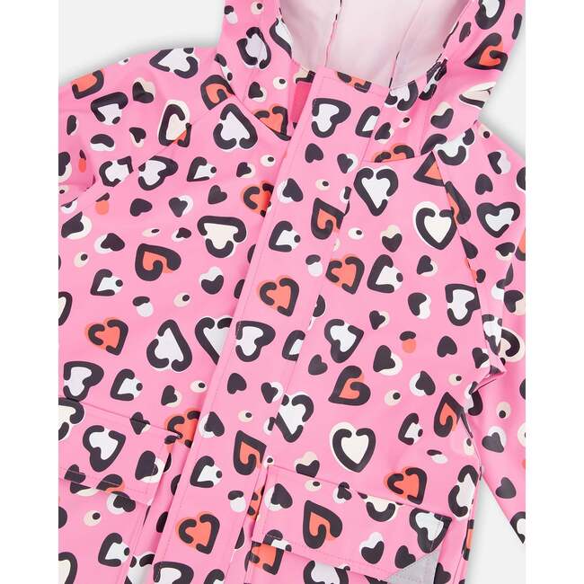 Rain Jacket In Polyurethane, Pink Heart Print - Raincoats - 5