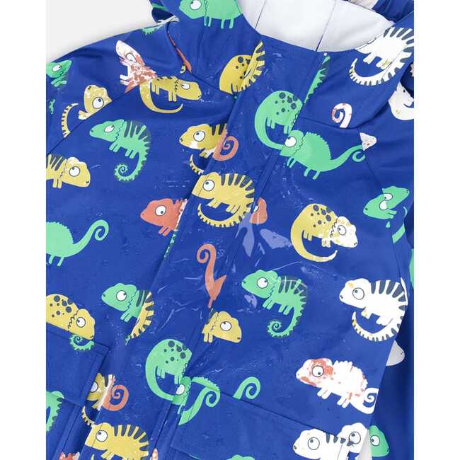 Rain Jacket In Polyurethane, Blue Chameleon Print - Raincoats - 6