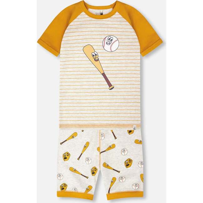 Organic Cotton Two-Piece Pajamas Set, Grey Mix Baseball Print