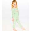 Organic Cotton Two-Piece Pajamas Set, Green Kitten Print - Pajamas - 2
