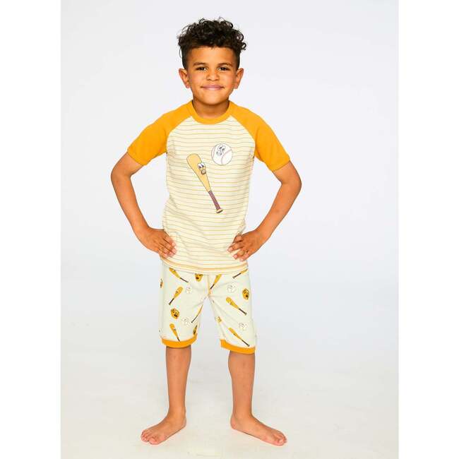 Organic Cotton Two-Piece Pajamas Set, Grey Mix Baseball Print